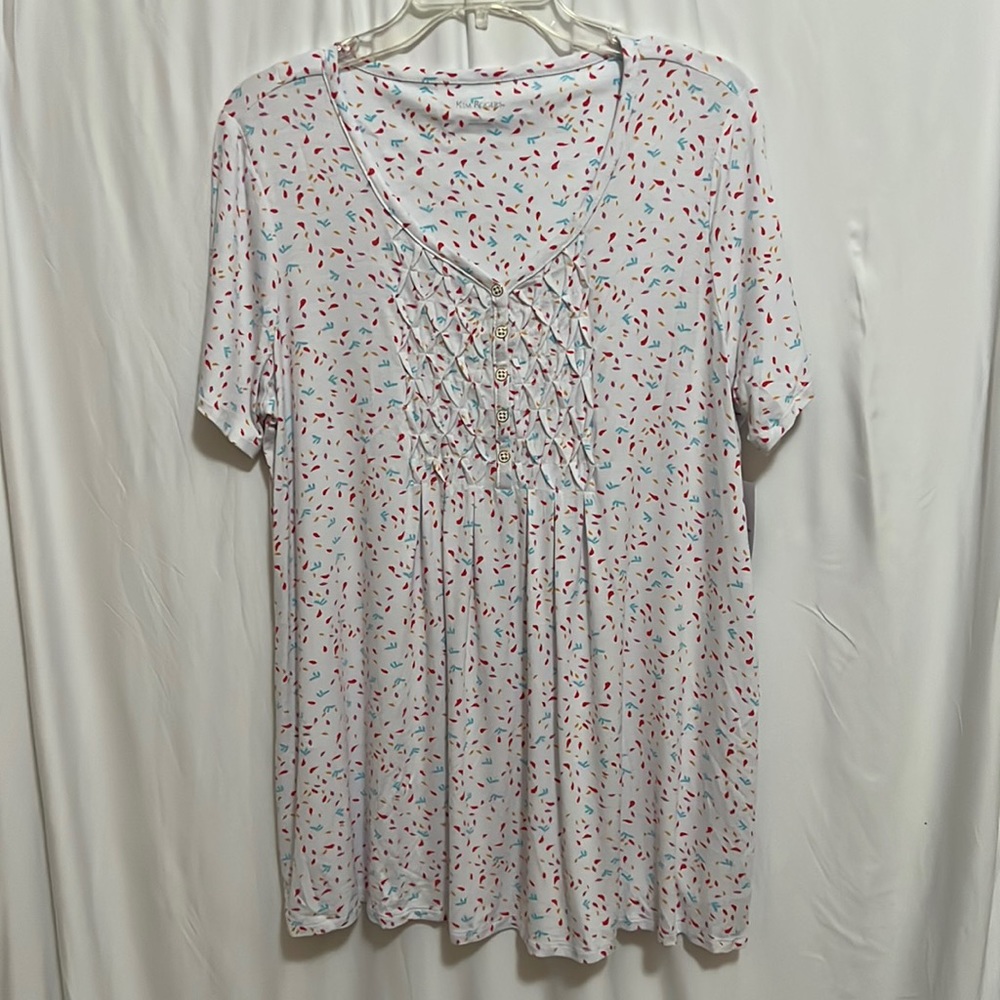 Belk Large Short Sleeve White Multi Color Henley